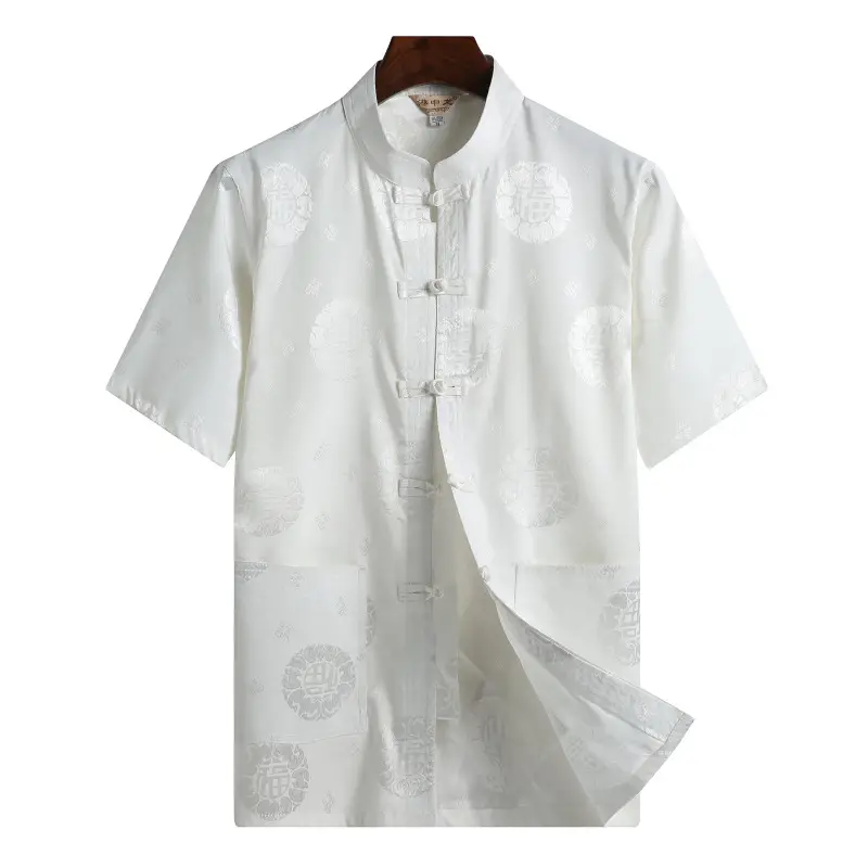 Men's Blue Dragon Print Tang Suit Shirt with Buckle - Image 9