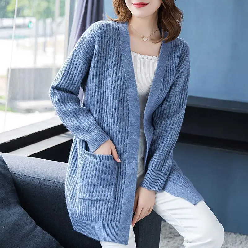 Women Knitted Long Sleeve Cardigan Sweater Beige - Image 11