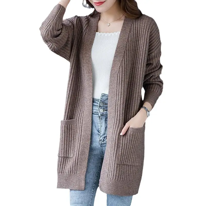 Women Knitted Long Sleeve Cardigan Sweater Beige - Image 12