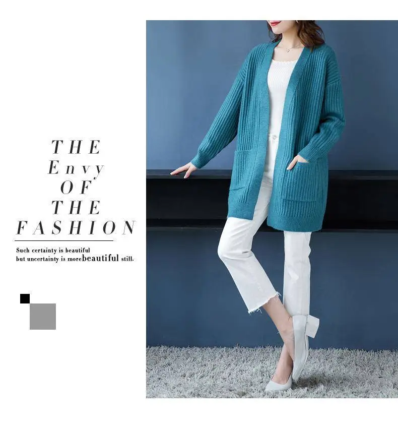 Women Knitted Long Sleeve Cardigan Sweater Beige — feature 10