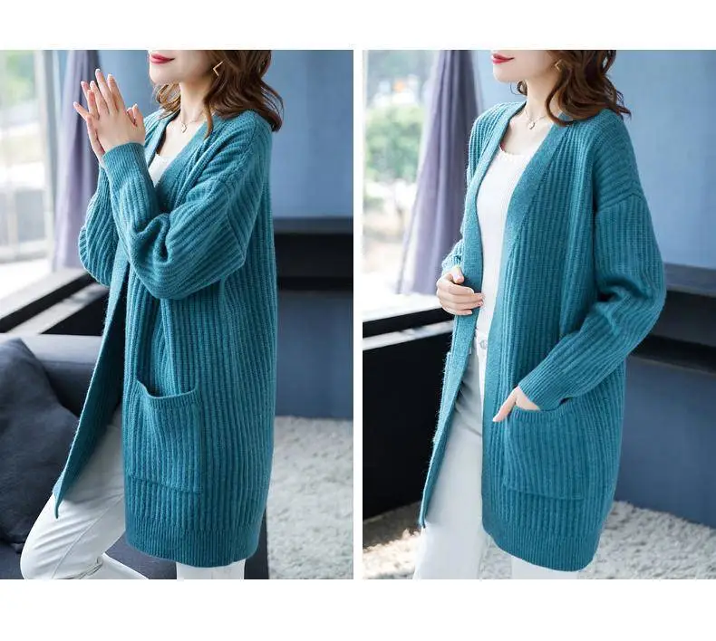 Women Knitted Long Sleeve Cardigan Sweater Beige — feature 11