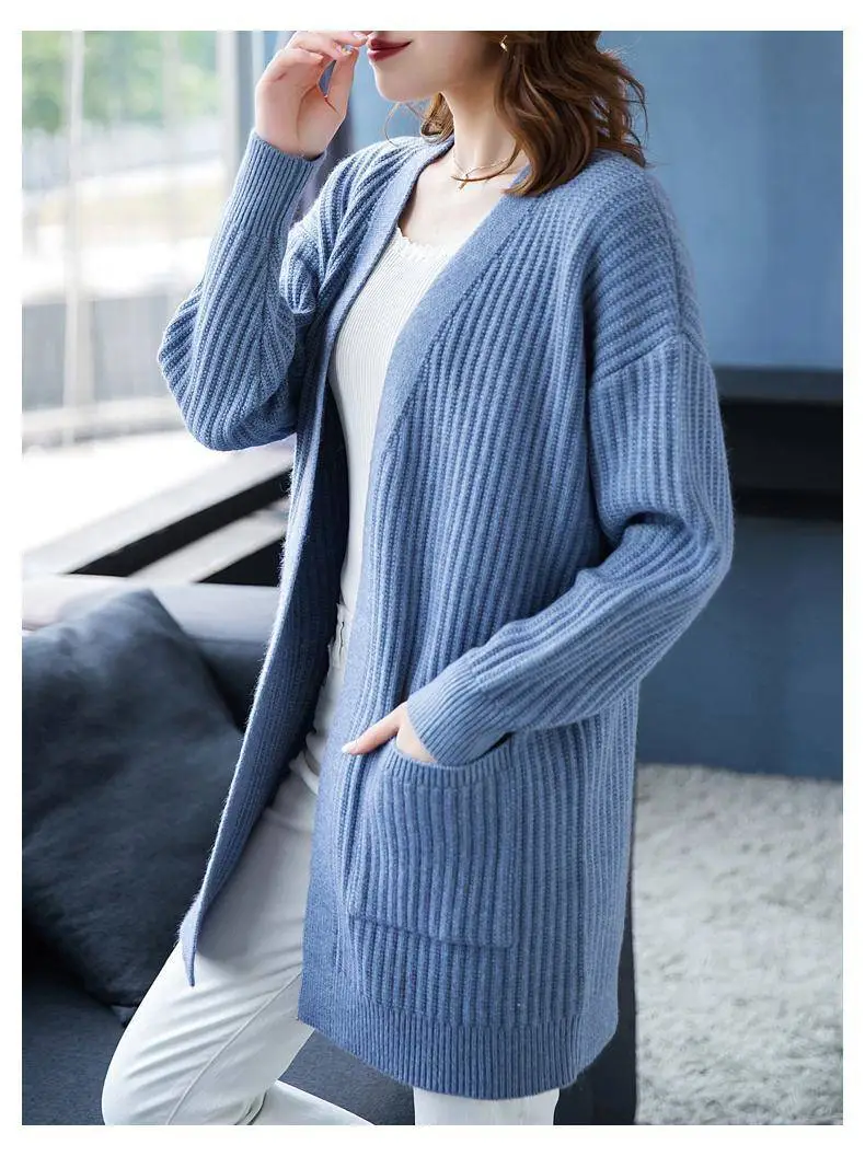 Women Knitted Long Sleeve Cardigan Sweater Beige — feature 12