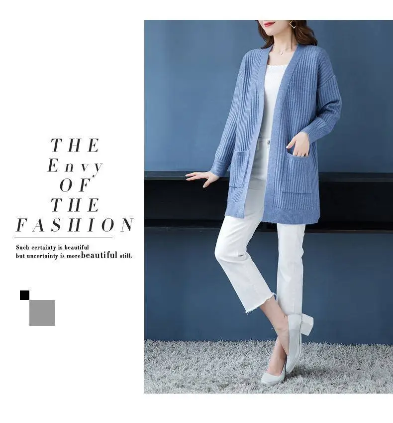 Women Knitted Long Sleeve Cardigan Sweater Beige — feature 14