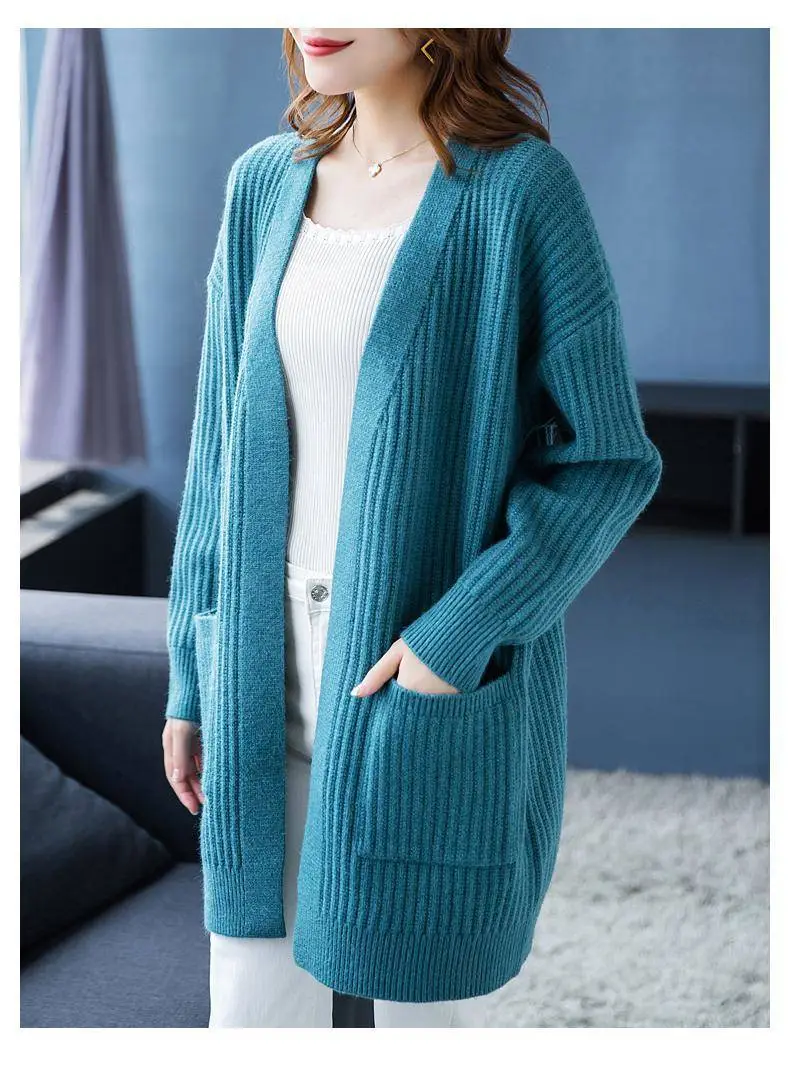 Women Knitted Long Sleeve Cardigan Sweater Beige — feature 7