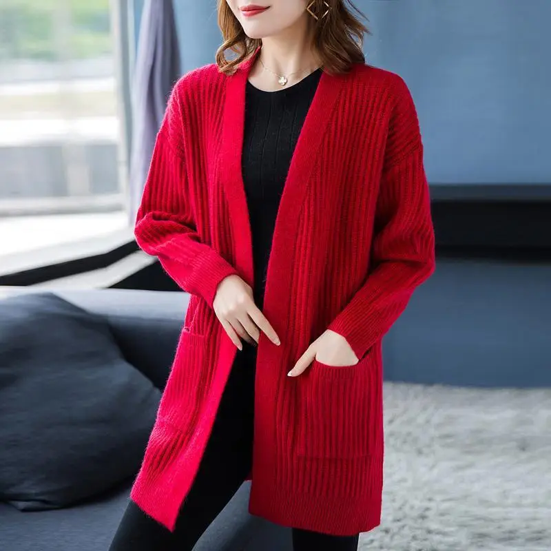 Women Knitted Long Sleeve Cardigan Sweater Beige - Image 6