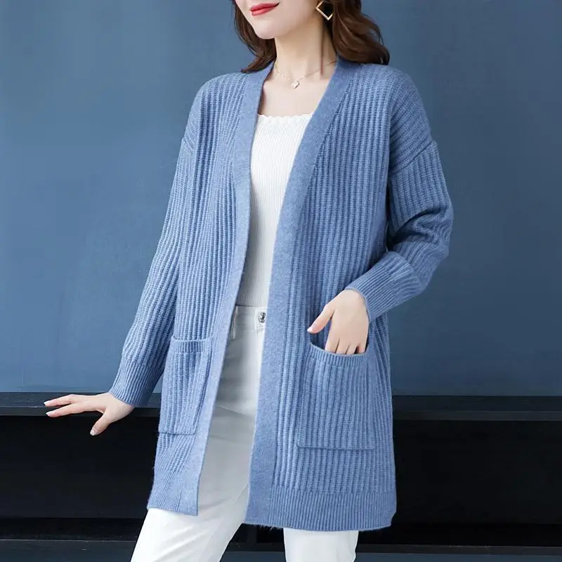 Women Knitted Long Sleeve Cardigan Sweater Beige - Image 7