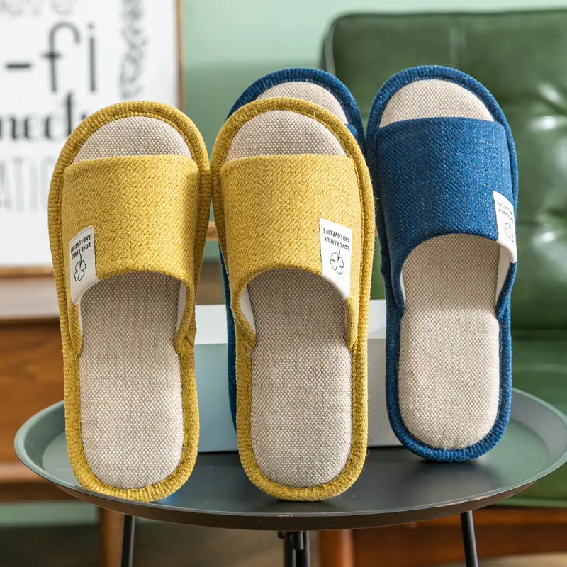 Slippers Household Women's Summer Home Indoor Floor Non-Slip Four Seasons Universal Men's Spring and Autumn Home Linen Slippers Cotton Linen