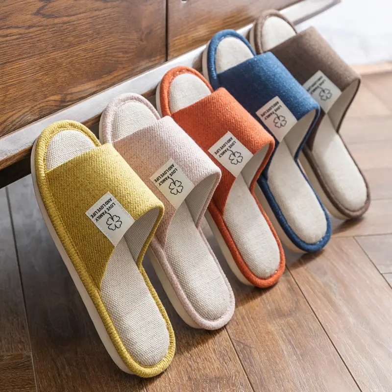 Slippers Household Women's Summer Home Indoor Floor Non-Slip Four Seasons Universal Men's Spring and Autumn Home Linen Slippers Cotton Linen