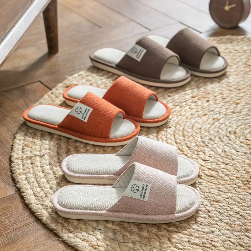 Slippers Household Women's Summer Home Indoor Floor Non-Slip Four Seasons Universal Men's Spring and Autumn Home Linen Slippers Cotton Linen