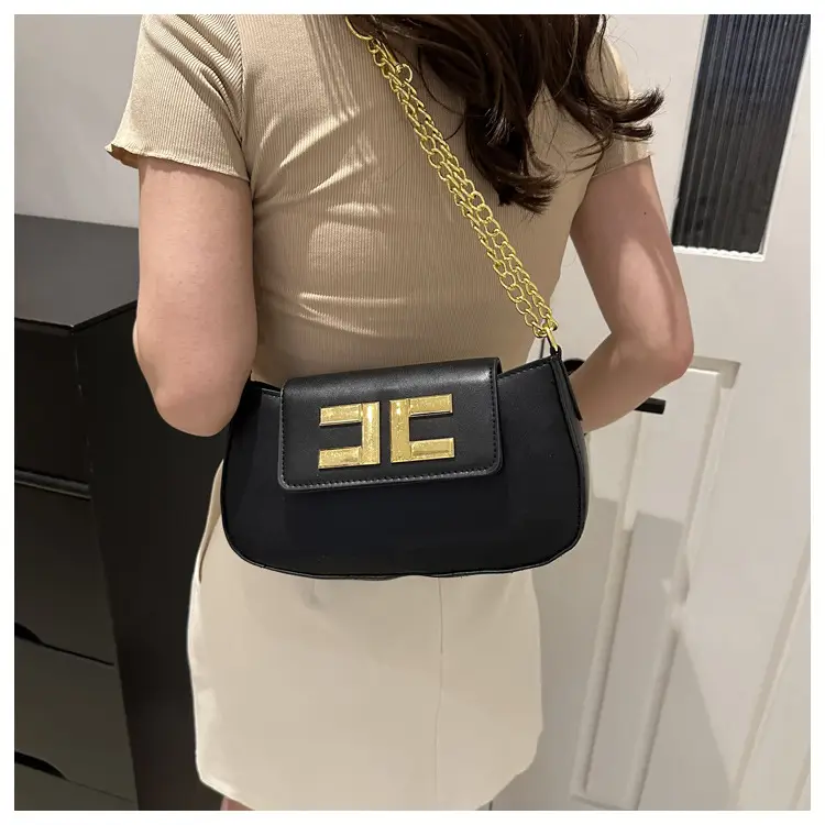 White Chain Shoulder Bag with Gold Embroidery — feature 18