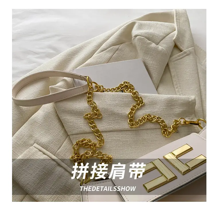 White Chain Shoulder Bag with Gold Embroidery — feature 6