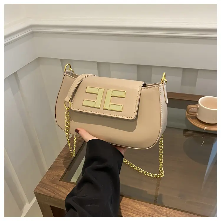 White Chain Shoulder Bag with Gold Embroidery - Image 2