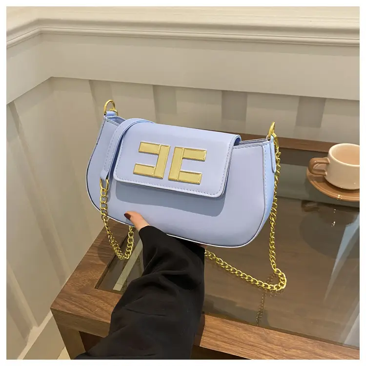 White Chain Shoulder Bag with Gold Embroidery - Image 3