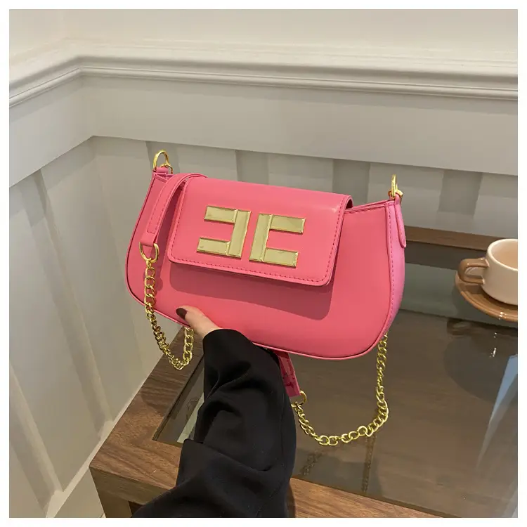 White Chain Shoulder Bag with Gold Embroidery - Image 4