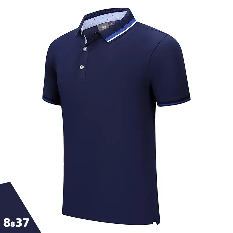 Men Blue Stripe Polo Shirt 50% Cotton Collar - Image 7