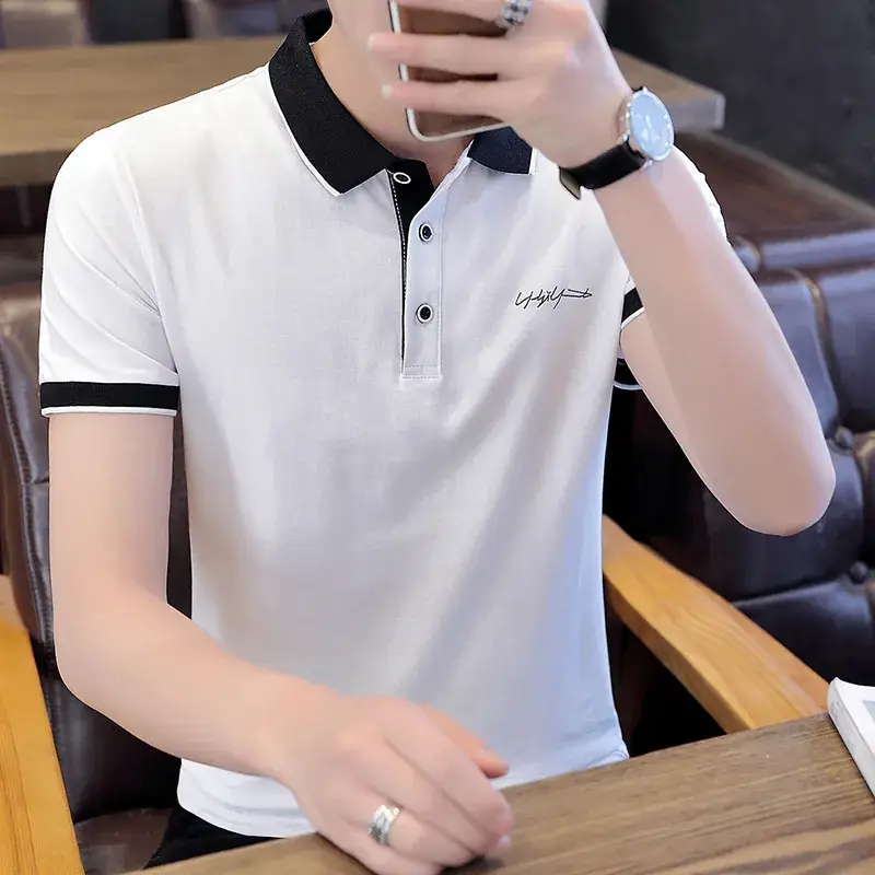 Men's 2024 Summer Grey Polo Shirt Slim Fit Pure Cotton