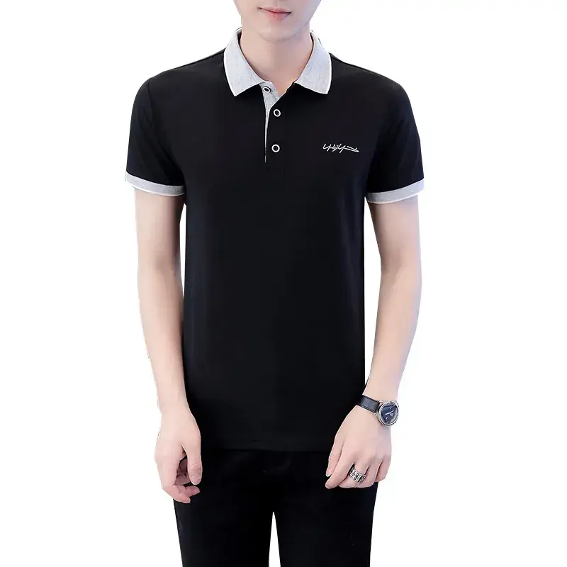 Men's 2024 Summer Grey Polo Shirt Slim Fit Pure Cotton