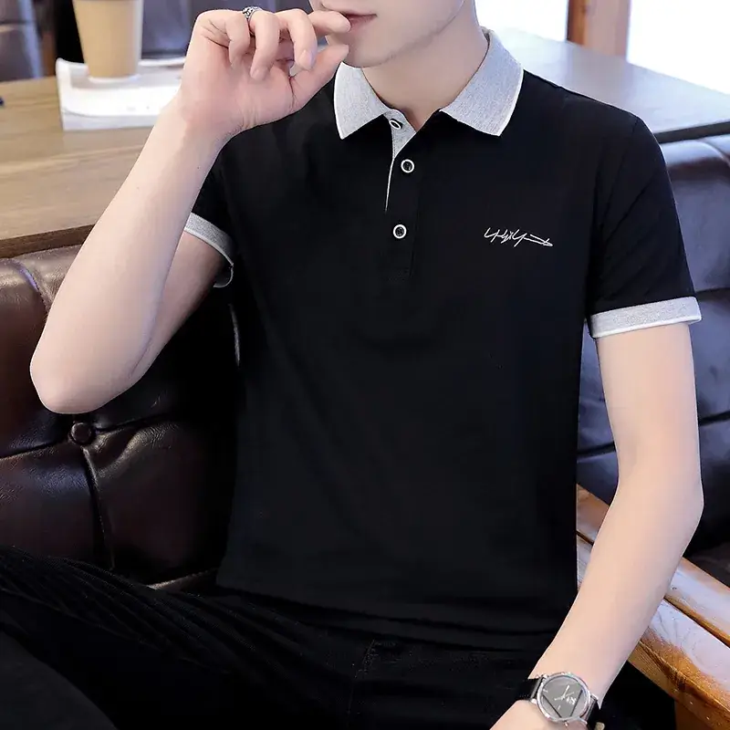 Men's 2024 Summer Grey Polo Shirt Slim Fit Pure Cotton