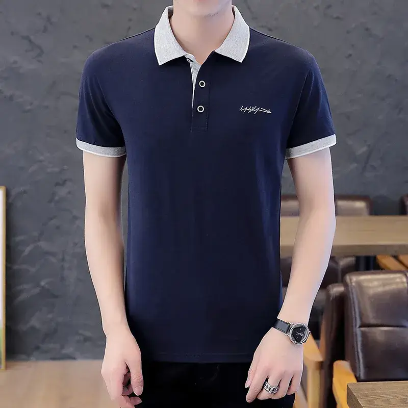 Men's 2024 Summer Grey Polo Shirt Slim Fit Pure Cotton