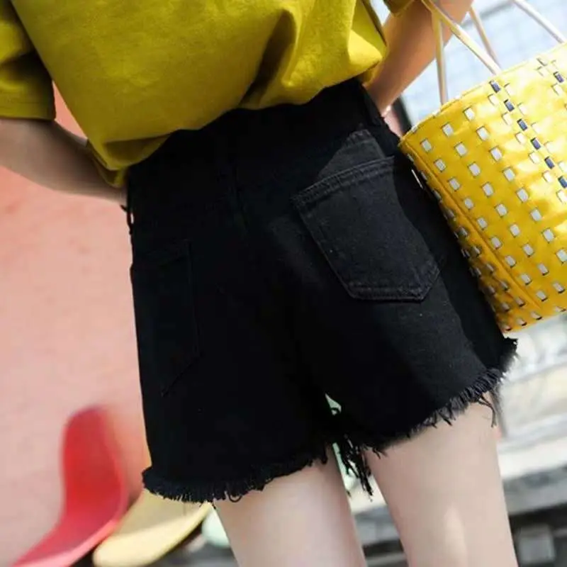 Women Black Ripped High Waist Shorts 2020 - Image 4