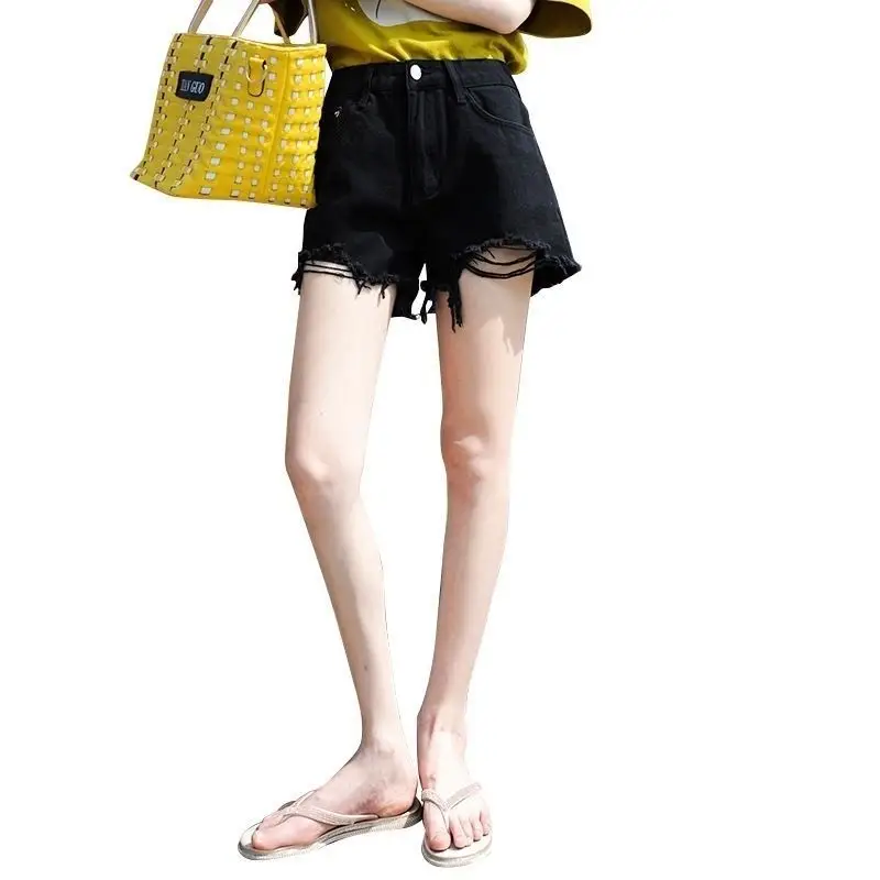 Women Black Ripped High Waist Shorts 2020 - Image 6