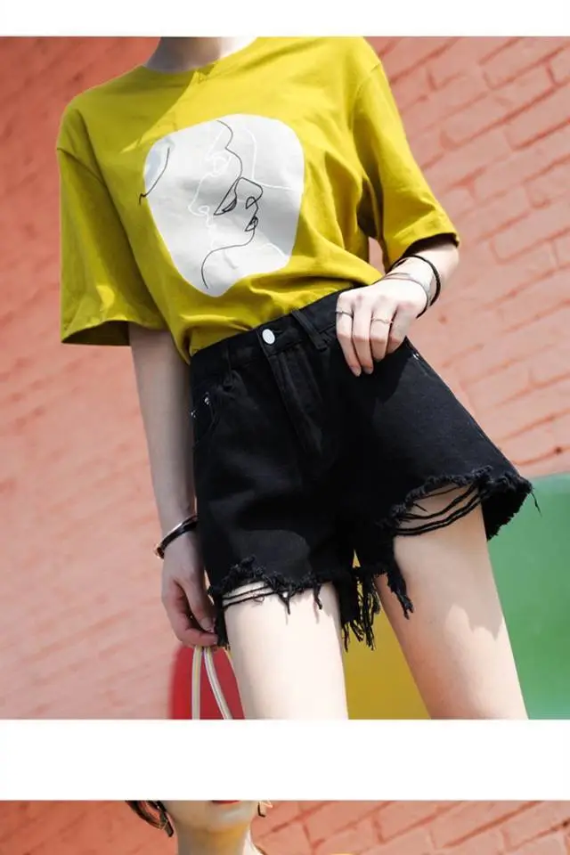 Women Black Ripped High Waist Shorts 2020 — feature 3