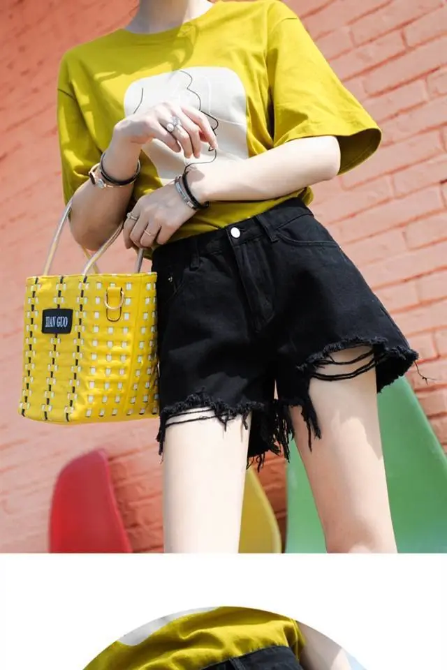 Women Black Ripped High Waist Shorts 2020 — feature 4