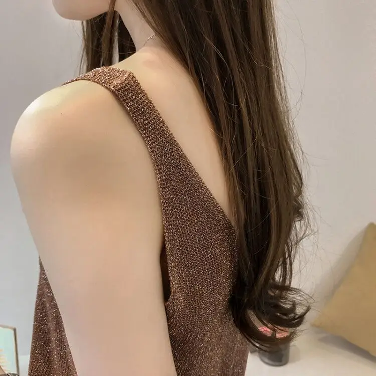 Women Silk V-Neck Camisole Set Brown - Image 11