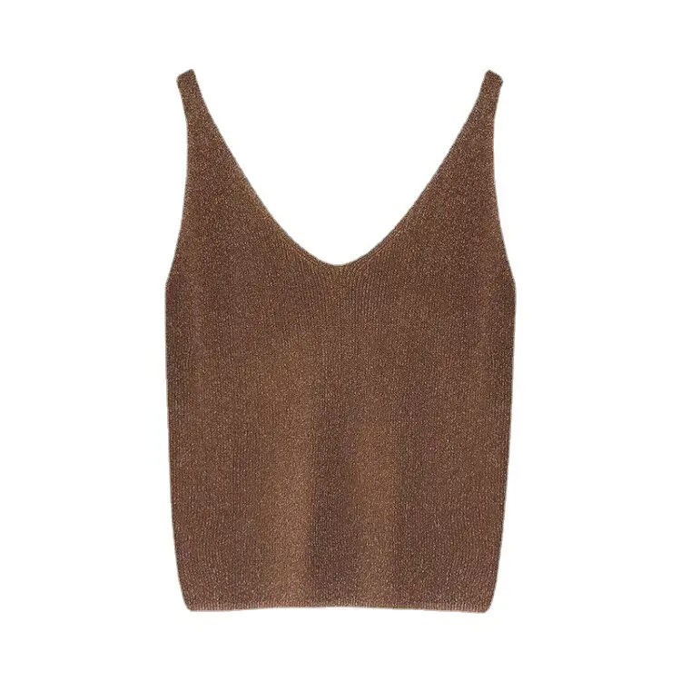 Women Silk V-Neck Camisole Set Brown - Image 13
