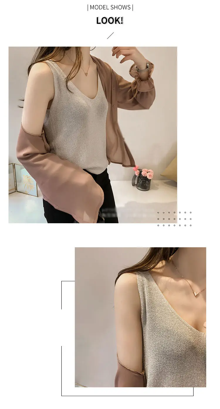 Women Silk V-Neck Camisole Set Brown — feature 11