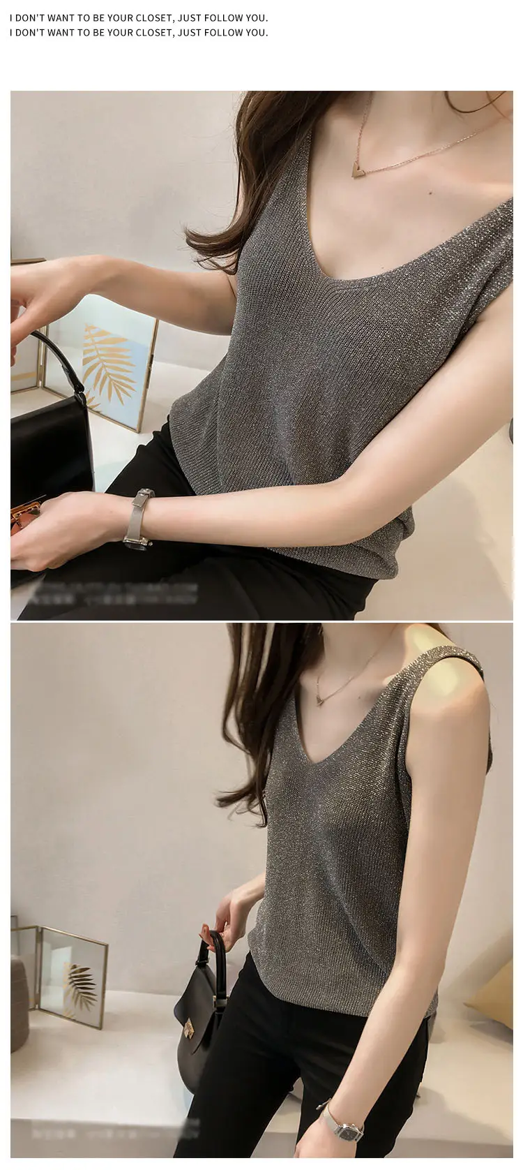 Women Silk V-Neck Camisole Set Brown — feature 15