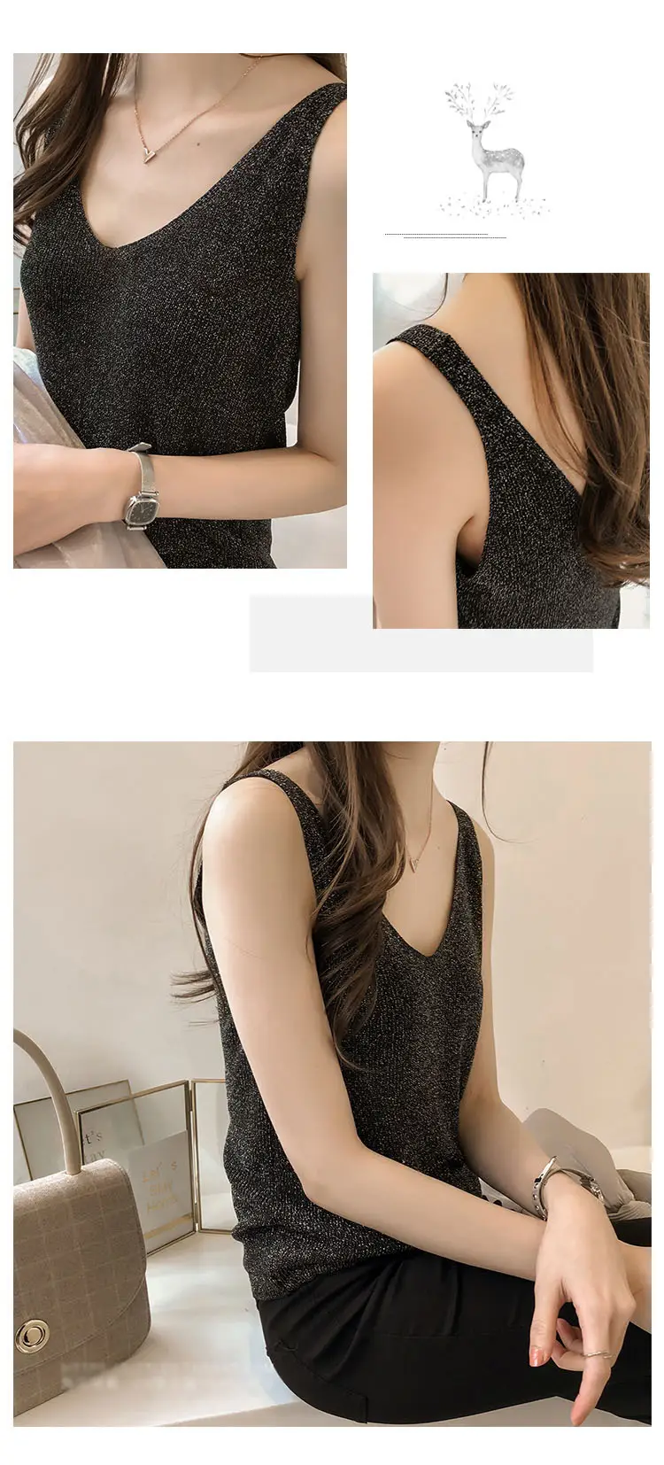 Women Silk V-Neck Camisole Set Brown — feature 16
