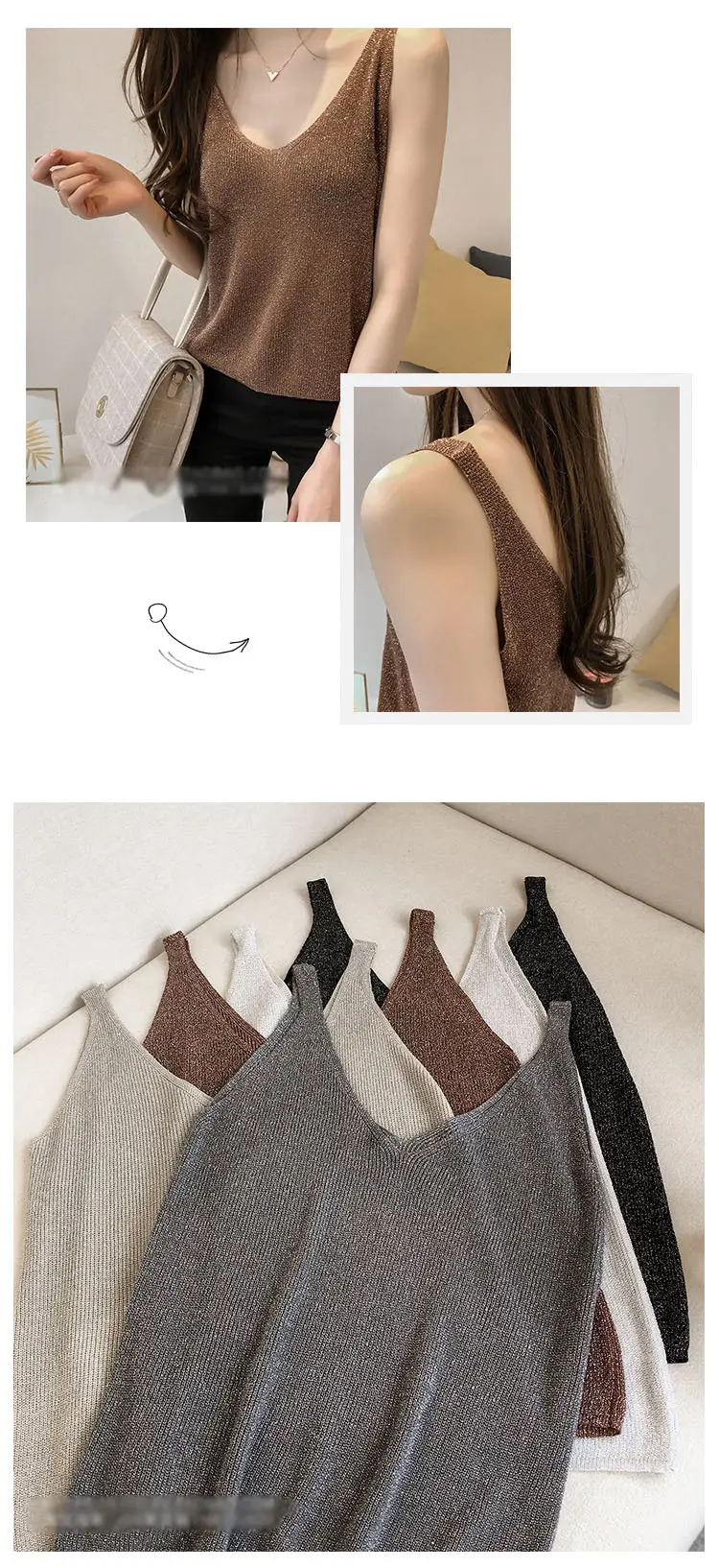 Women Silk V-Neck Camisole Set Brown — feature 7