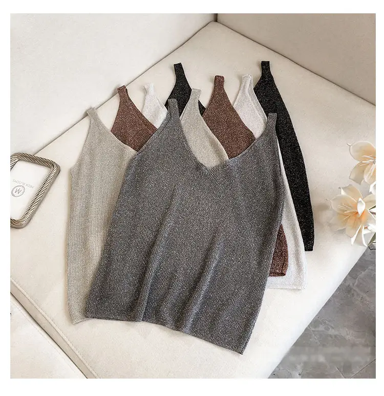 Women Silk V-Neck Camisole Set Brown — feature 9
