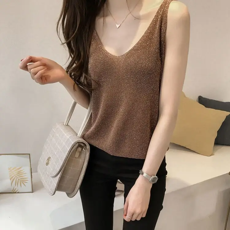 Women Silk V-Neck Camisole Set Brown - Image 6