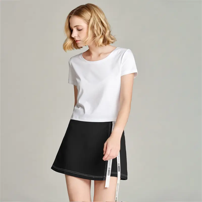 Women Mercerized Cotton V-Neck T-Shirt Light Green - Image 13