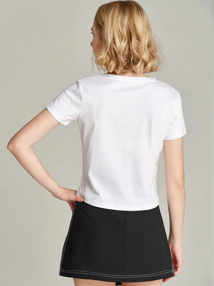 Women Mercerized Cotton V-Neck T-Shirt Light Green - Image 14