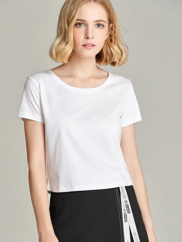 Women Mercerized Cotton V-Neck T-Shirt Light Green - Image 15
