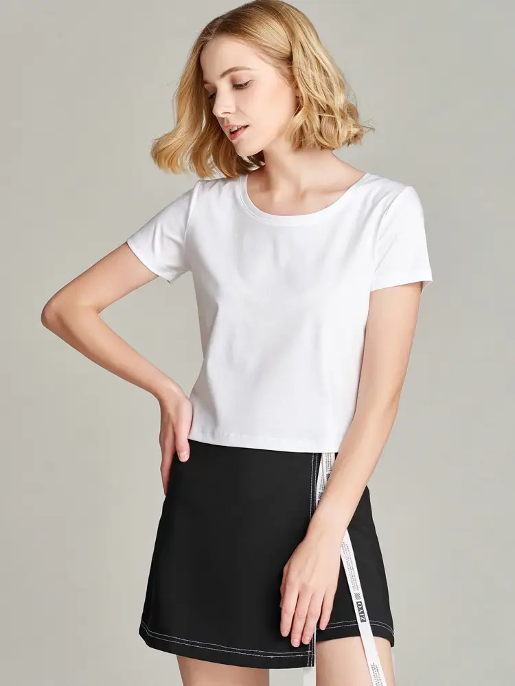 Women Mercerized Cotton V-Neck T-Shirt Light Green - Image 16