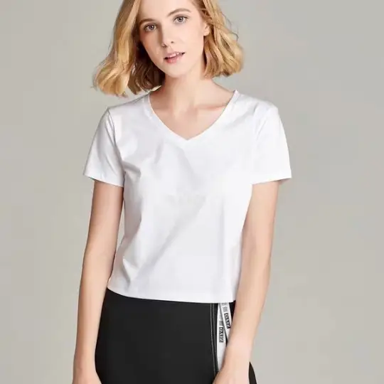 Women Mercerized Cotton V-Neck T-Shirt Light Green - Image 2