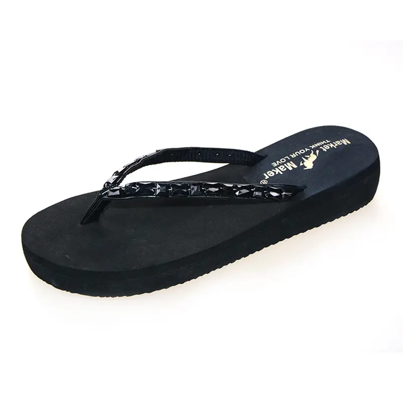 2026 Summer New Trendy Outdoor Slippers with Rhinestones, Women's Flip-Flops with Medium Heel, Breathable and Non-Slip Beach Sandals - Image 2