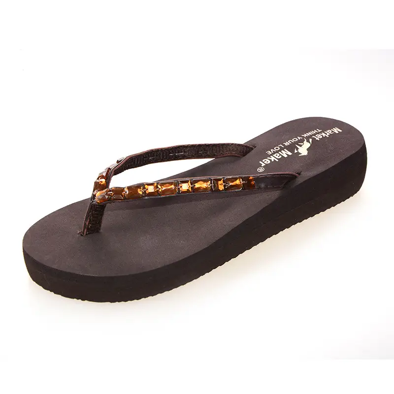 2026 Summer New Trendy Outdoor Slippers with Rhinestones, Women's Flip-Flops with Medium Heel, Breathable and Non-Slip Beach Sandals - Image 4