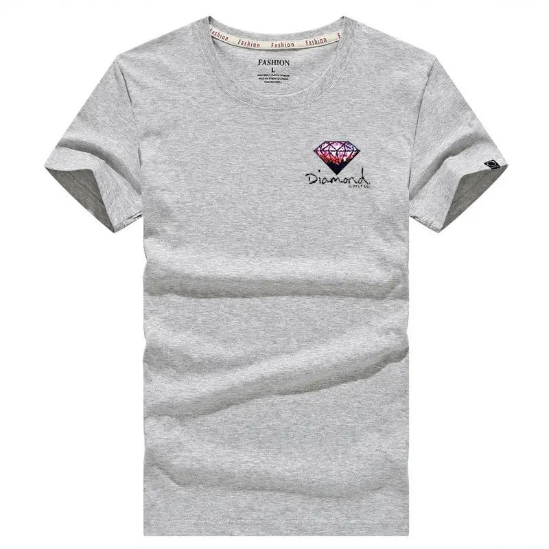Men Grey Embroidered T-Shirt Large - Image 2