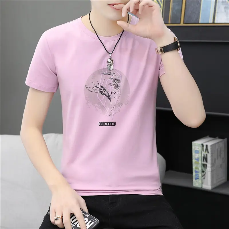 Men Cotton Heart Print T-Shirt White Short Sleeve - Image 6