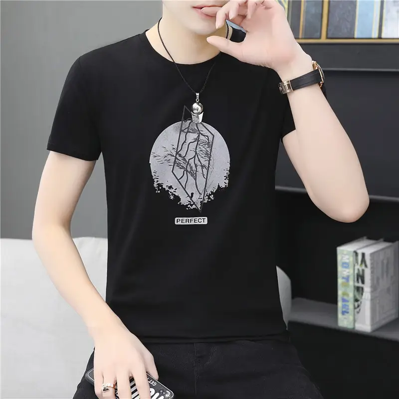 Men Cotton Heart Print T-Shirt White Short Sleeve - Image 8