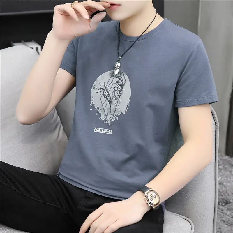 Men Cotton Heart Print T-Shirt White Short Sleeve - Image 9