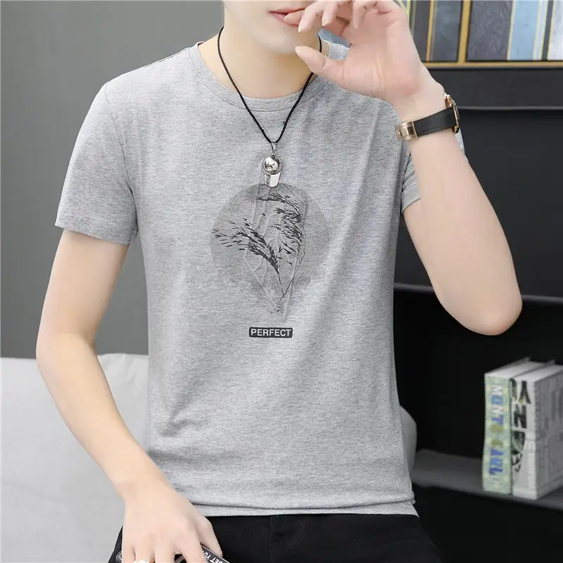 Men Cotton Heart Print T-Shirt White Short Sleeve - Image 4