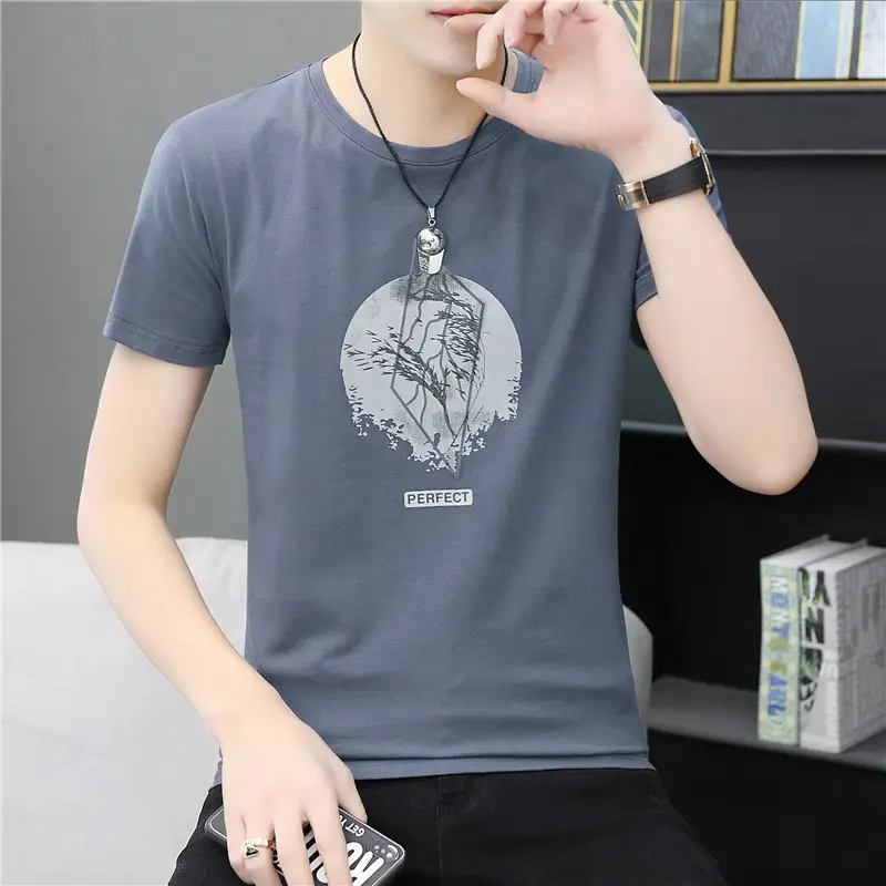 Men Cotton Heart Print T-Shirt White Short Sleeve - Image 5