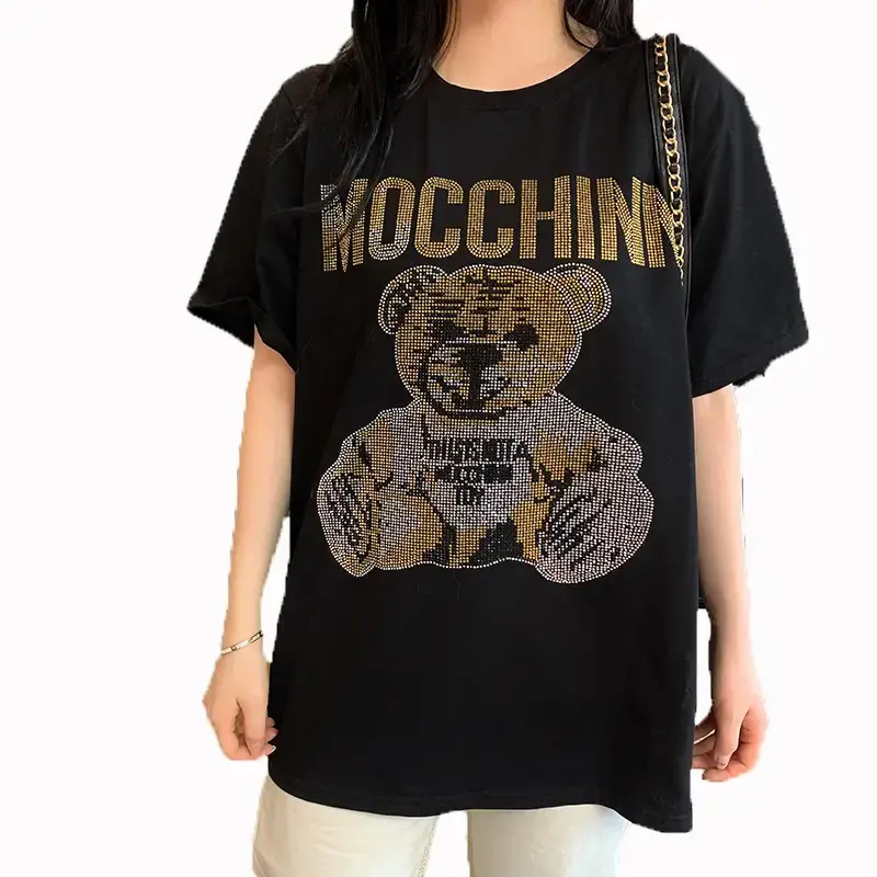 Women's Black Mocchin Bear Print T-Shirt Large - Image 5