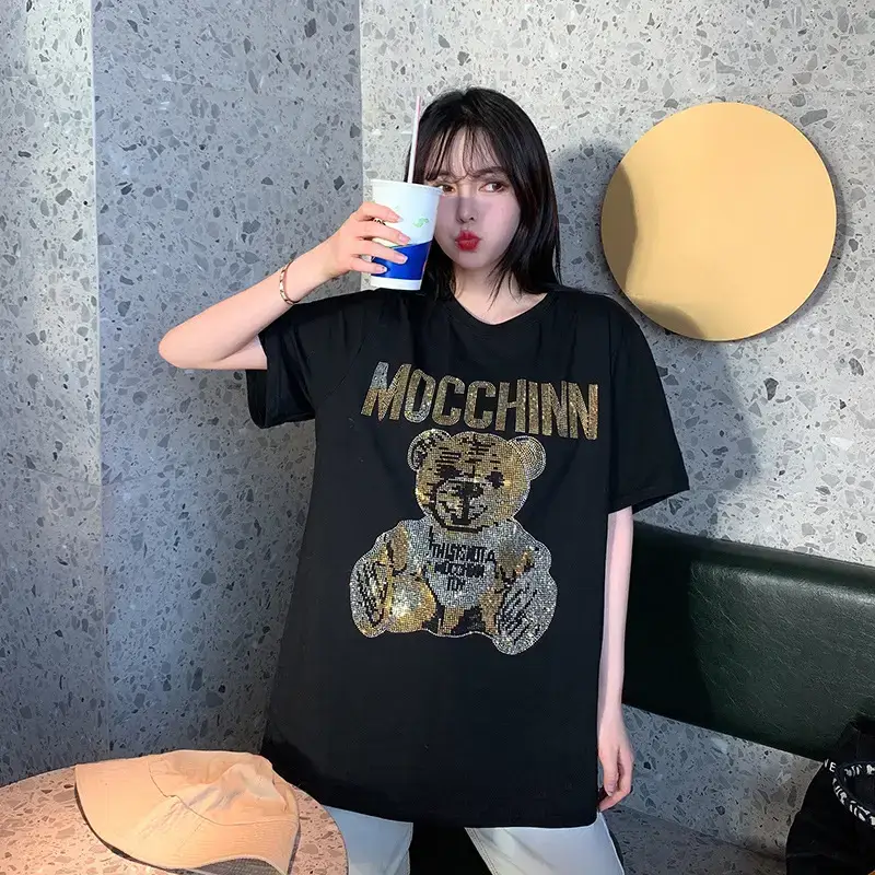 Women's Black Mocchin Bear Print T-Shirt Large — feature 13
